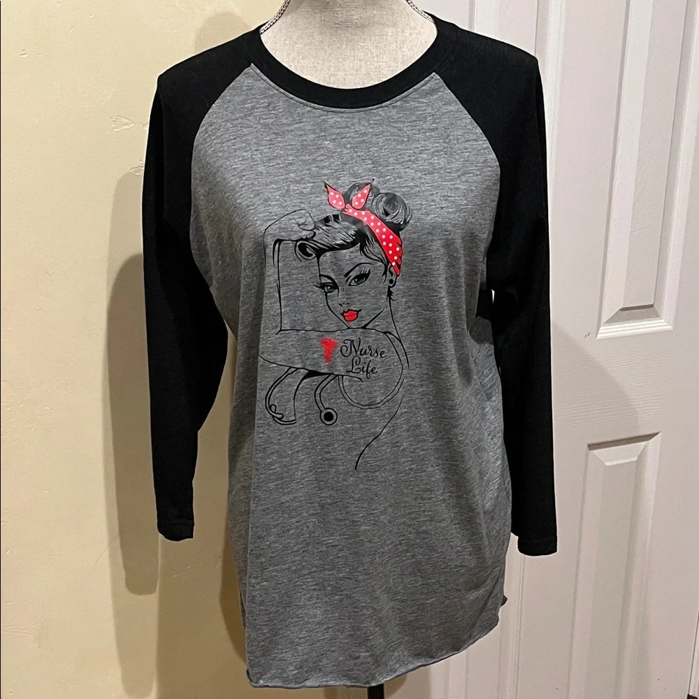 “Nurse Life” Graphic Black and Gray Baseball Tee